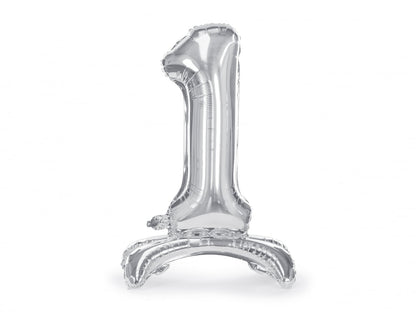 Balon folie cu suport Numărul "1", 70 cm, argintiu (1 pachet / 1 buc.)