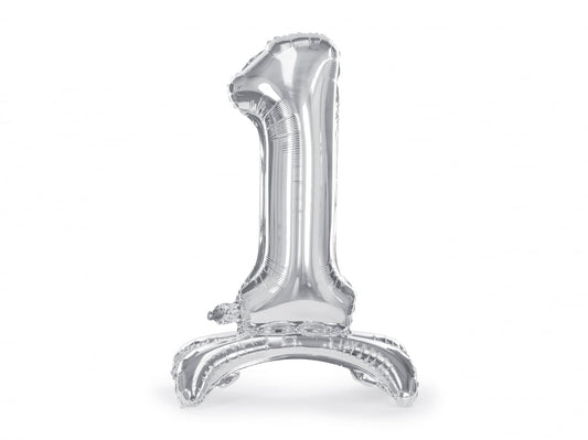Balon folie cu suport Numărul "1", 70 cm, argintiu (1 pachet / 1 buc.)