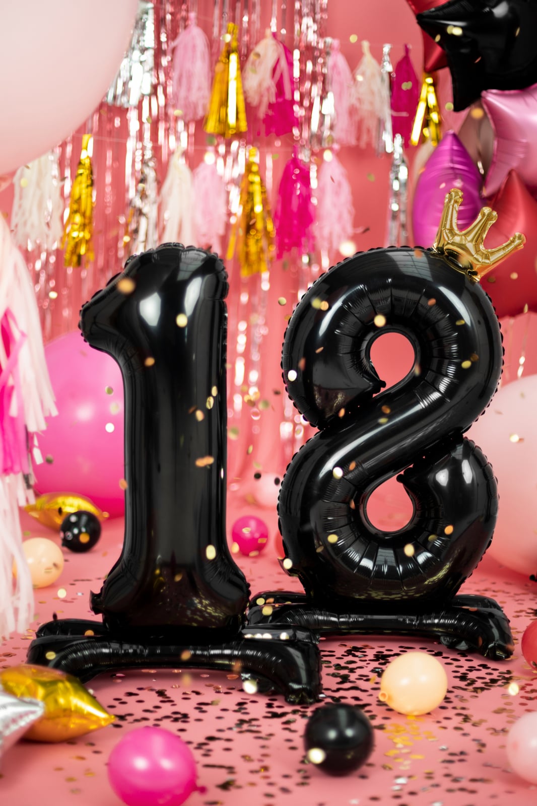 Balon folie cu suport Numărul "18", 84 cm, negru (1 pachet / 1 buc.)