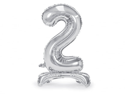 Balon folie cu suport Numărul "2", 70 cm, argintiu (1 pachet / 1 buc.)