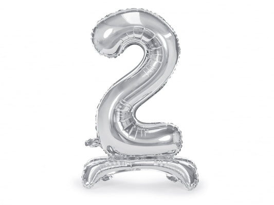 Balon folie cu suport Numărul "2", 70 cm, argintiu (1 pachet / 1 buc.)