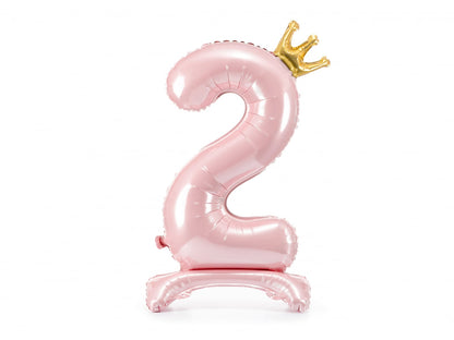 Balon folie cu suport Numărul "2", 84 cm, roz deschis (1 pachet / 1 buc.)
