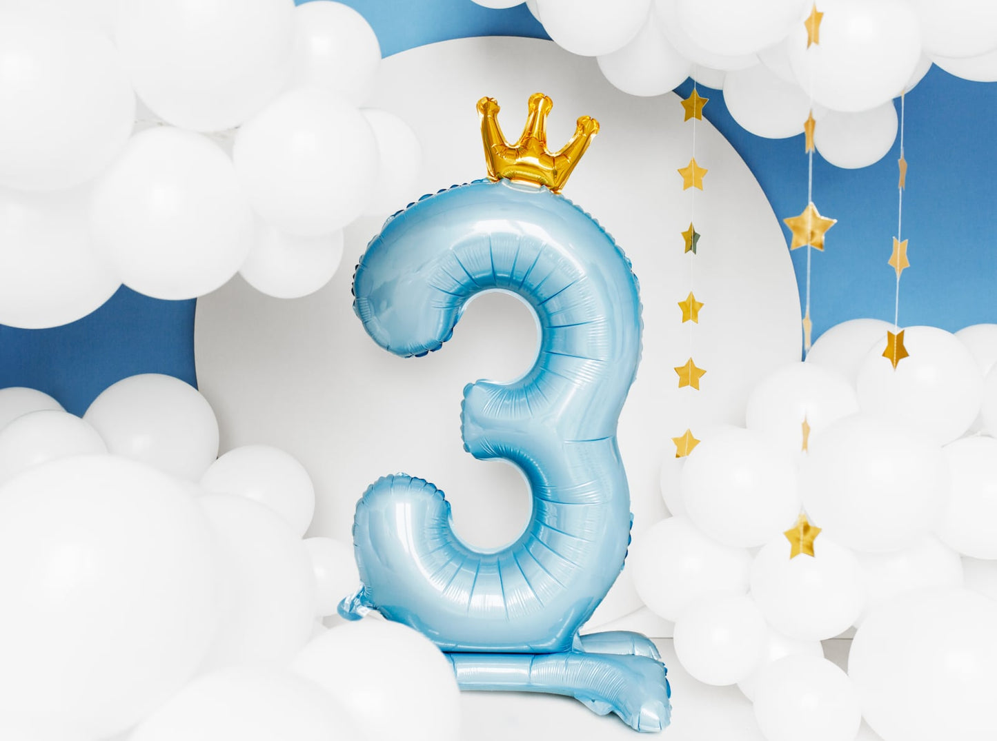 Balon folie cu suport Numărul "3", 84 cm, albastru cer (1 pachet / 1 buc.)