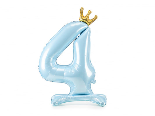 Balon folie cu suport Numărul "4", 84 cm, albastru cer (1 pachet / 1 buc.)