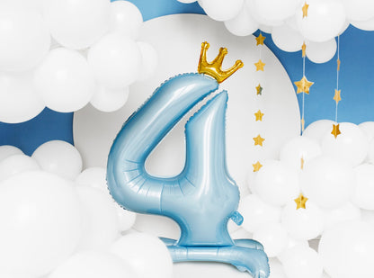 Balon folie cu suport Numărul "4", 84 cm, albastru cer (1 pachet / 1 buc.)