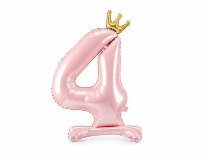 Balon folie cu suport Numărul "4", 84 cm, roz deschis (1 pachet / 1 buc.)
