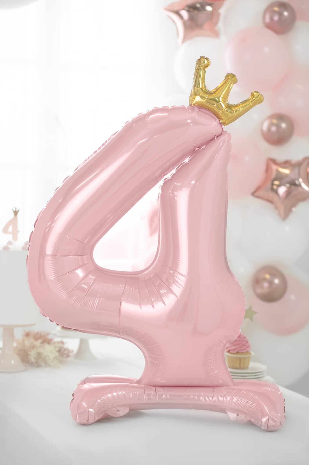 Balon folie cu suport Numărul "4", 84 cm, roz deschis (1 pachet / 1 buc.)