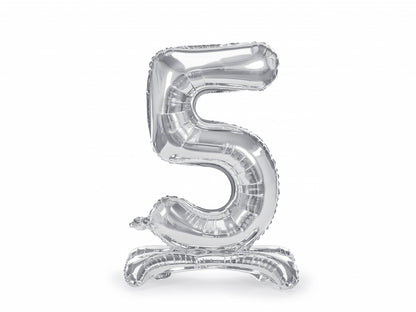 Balon folie cu suport Numărul "5", 70 cm, argintiu (1 pachet / 1 buc.)