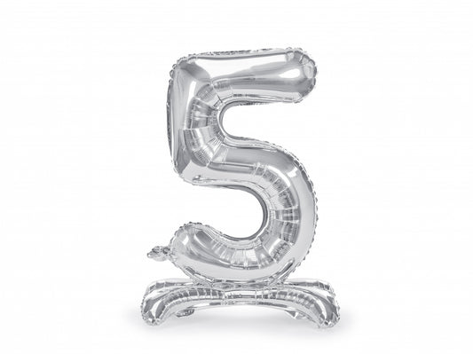 Balon folie cu suport Numărul "5", 70 cm, argintiu (1 pachet / 1 buc.)