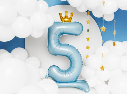 Balon folie cu suport Numărul "5", 84 cm, albastru cer (1 pachet / 1 buc.)