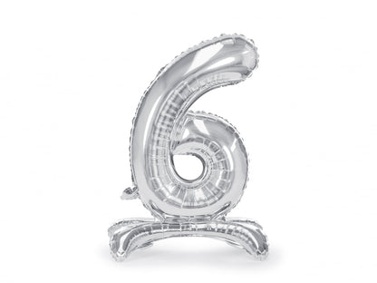 Balon folie cu suport Numărul "6", 70 cm, argintiu (1 pachet / 1 buc.)
