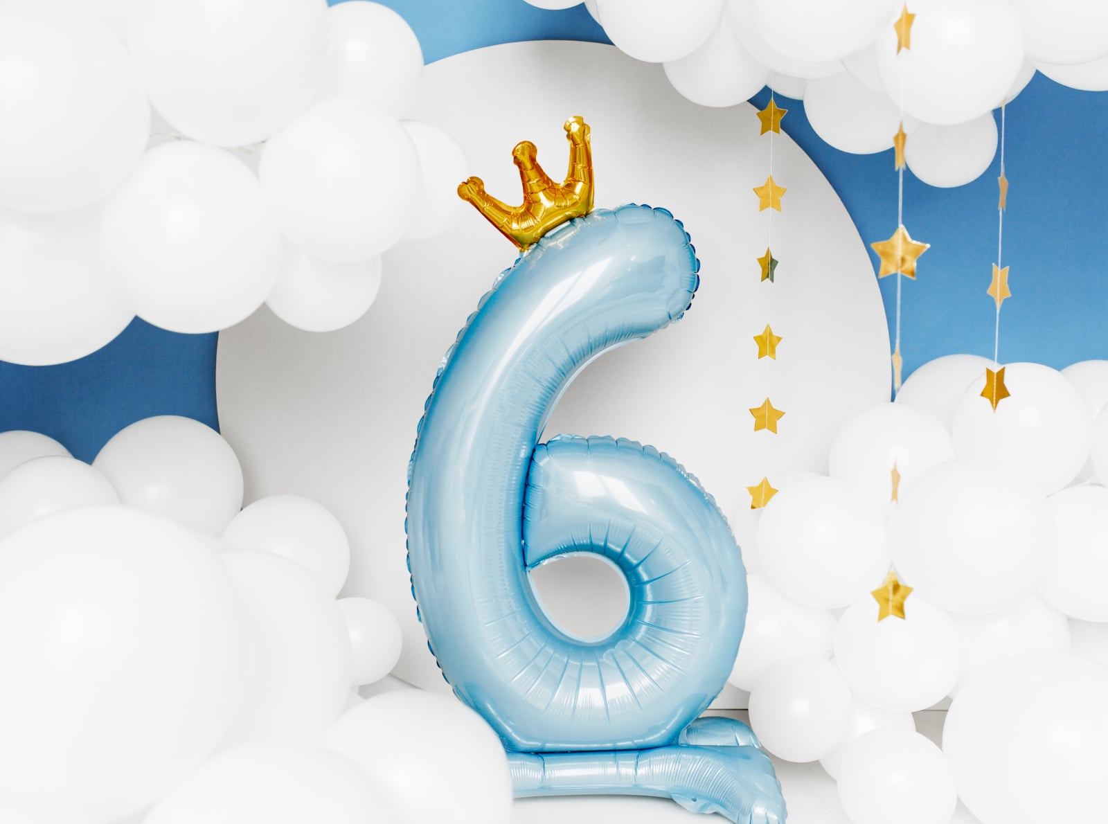 Balon folie cu suport Numărul "6", 84 cm, albastru cer (1 pachet / 1 buc.)