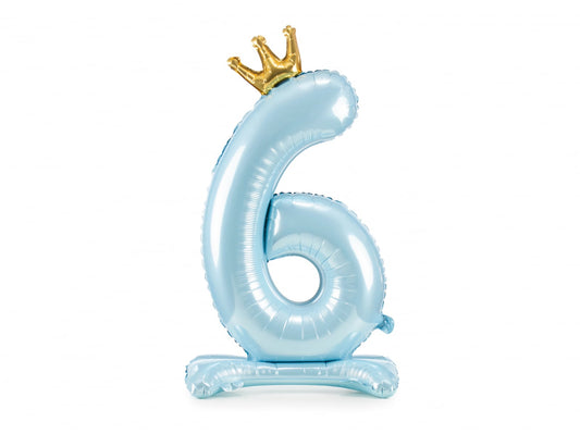 Balon folie cu suport Numărul "6", 84 cm, albastru cer (1 pachet / 1 buc.)