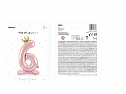 Balon folie cu suport Numărul "6", 84 cm, roz deschis (1 pachet / 1 buc.)
