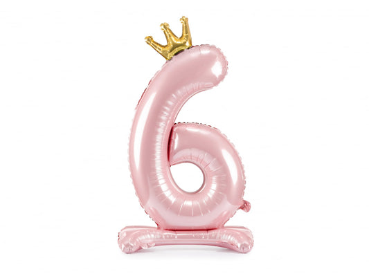 Balon folie cu suport Numărul "6", 84 cm, roz deschis (1 pachet / 1 buc.)