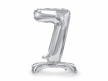 Balon folie cu suport Numărul "7", 70 cm, argintiu (1 pachet / 1 buc.)