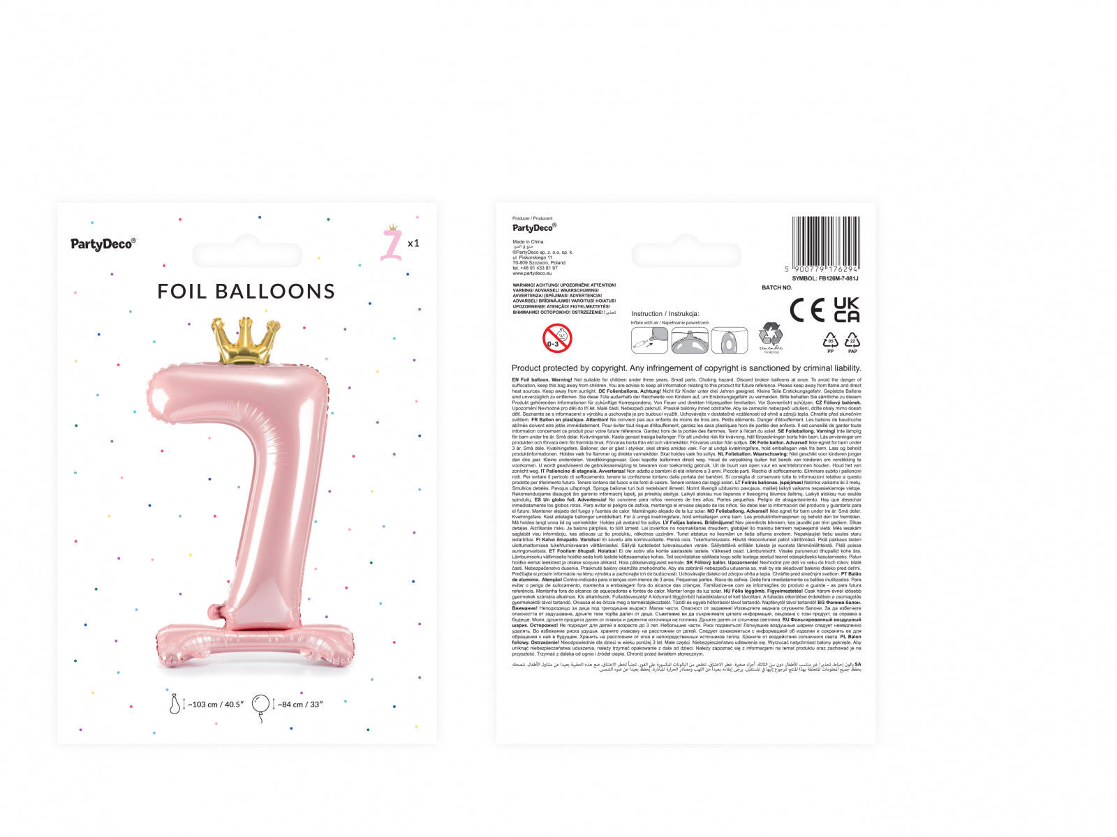 Balon folie cu suport Numărul "7", 84 cm, roz deschis (1 pachet / 1 buc.)