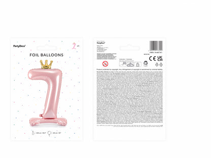Balon folie cu suport Numărul "7", 84 cm, roz deschis (1 pachet / 1 buc.)