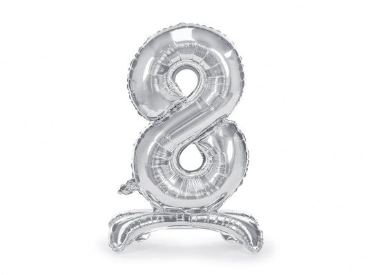 Balon folie cu suport Numărul "8", 70 cm, argintiu (1 pachet / 1 buc.)