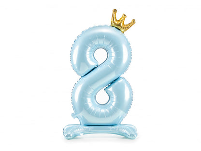 Balon folie cu suport Numărul "8", 84 cm, albastru cer (1 pachet / 1 buc.)