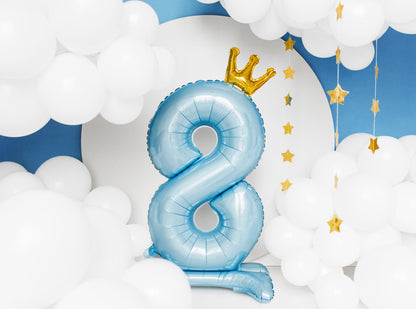 Balon folie cu suport Numărul "8", 84 cm, albastru cer (1 pachet / 1 buc.)