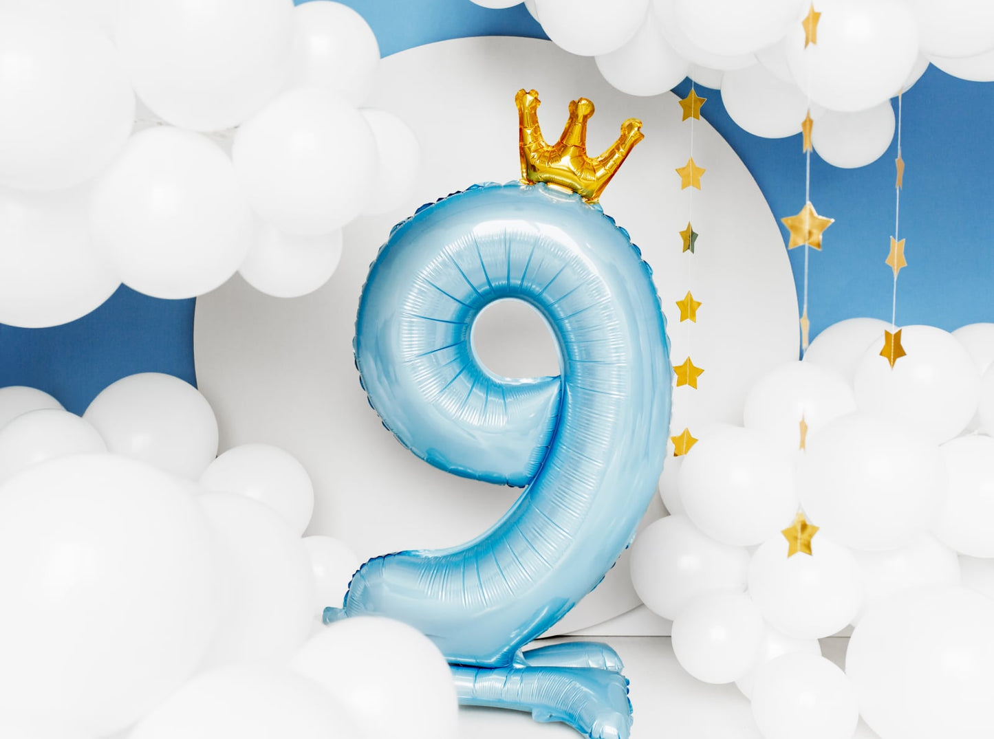 Balon folie cu suport Numărul "9", 84 cm, albastru cer (1 pachet / 1 buc.)