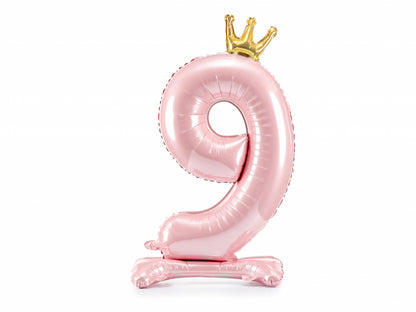 Balon folie cu suport Numărul "9", 84 cm, roz deschis (1 pachet / 1 buc.)