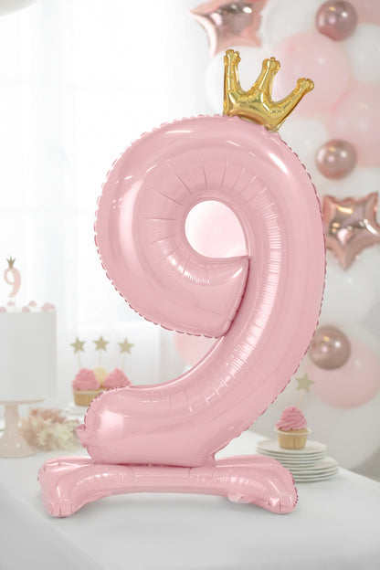 Balon folie cu suport Numărul "9", 84 cm, roz deschis (1 pachet / 1 buc.)