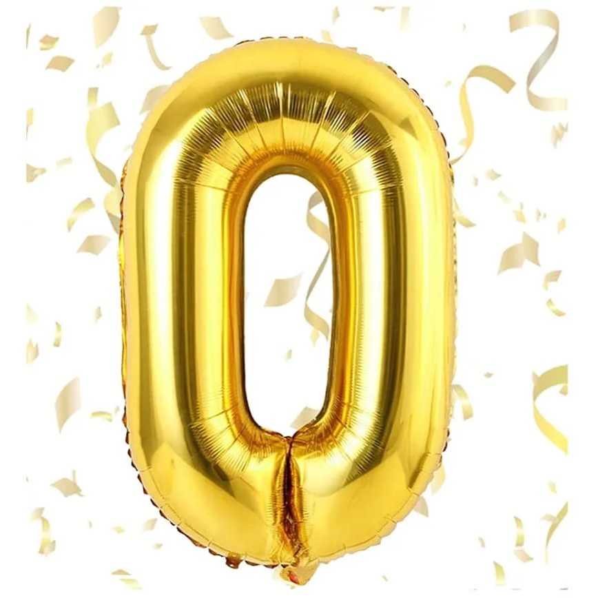Balon din Folie Klevo, Cifra 0, 81 cm, Pentru Aer sau Heliu, Bulk, Auriu