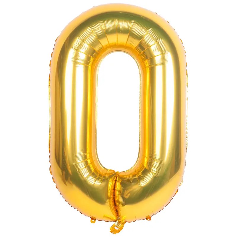 Balon din Folie Klevo, Cifra 0, 81 cm, Pentru Aer sau Heliu, Bulk, Auriu