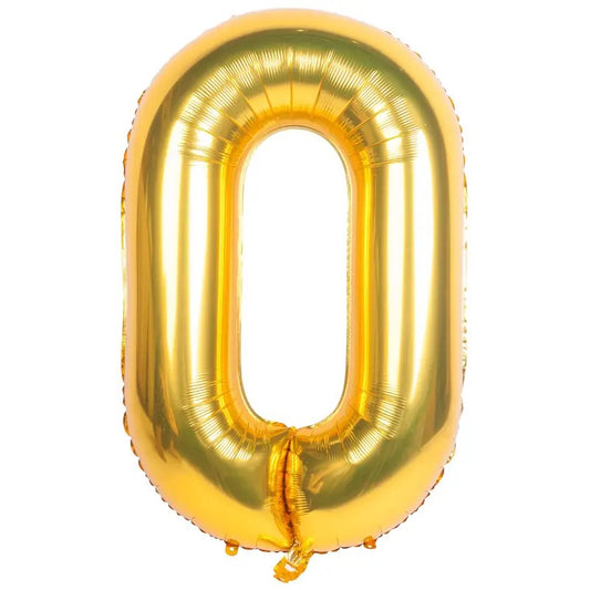 Balon din Folie Klevo, Cifra 0, 81 cm, Pentru Aer sau Heliu, Bulk, Auriu