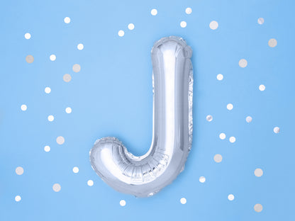 Balon folie Litera ''J'', 35cm, argintiu (1 buc.)