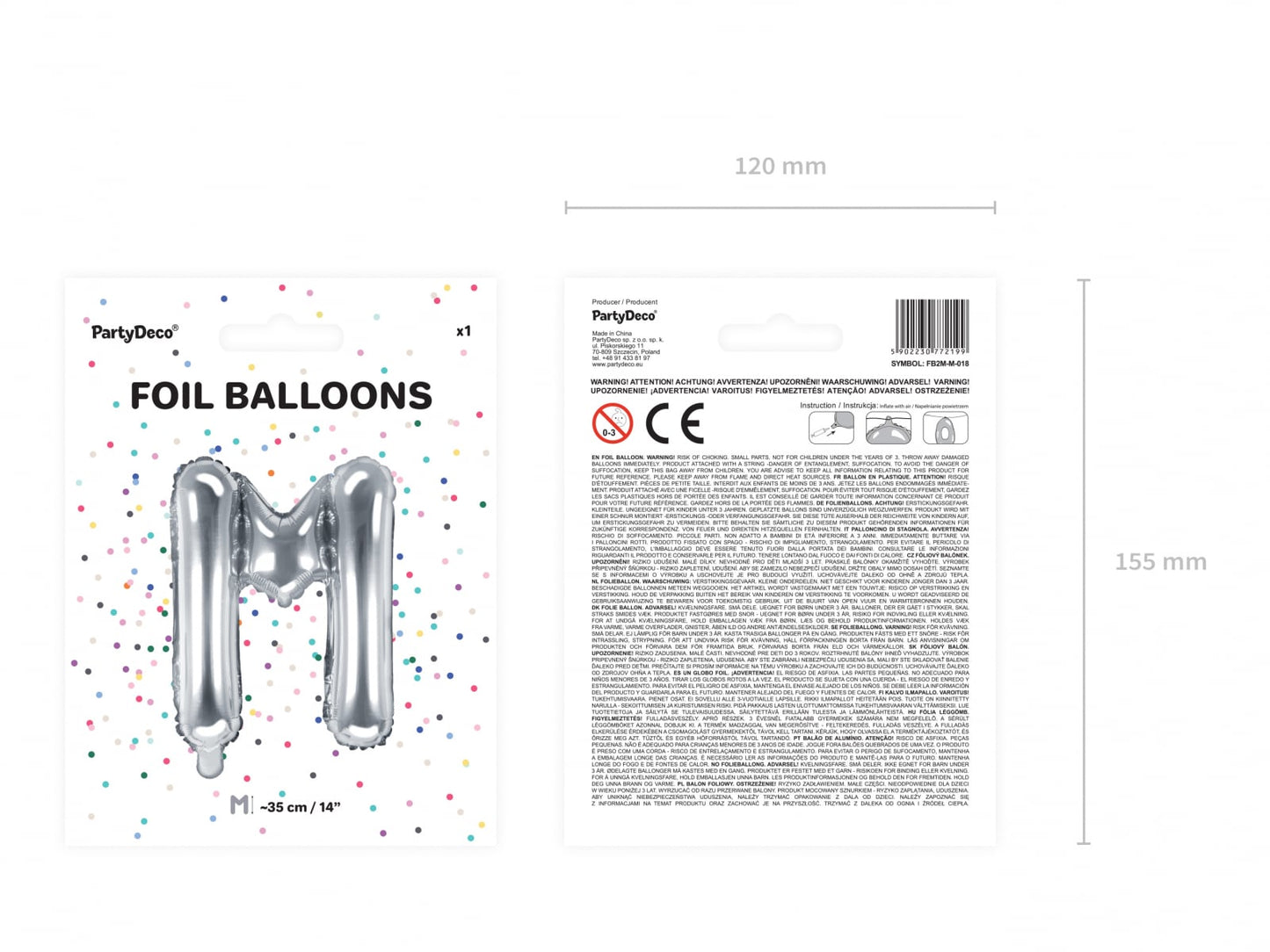 Balon folie Litera ''M'', 35cm, argintiu (1 buc.)