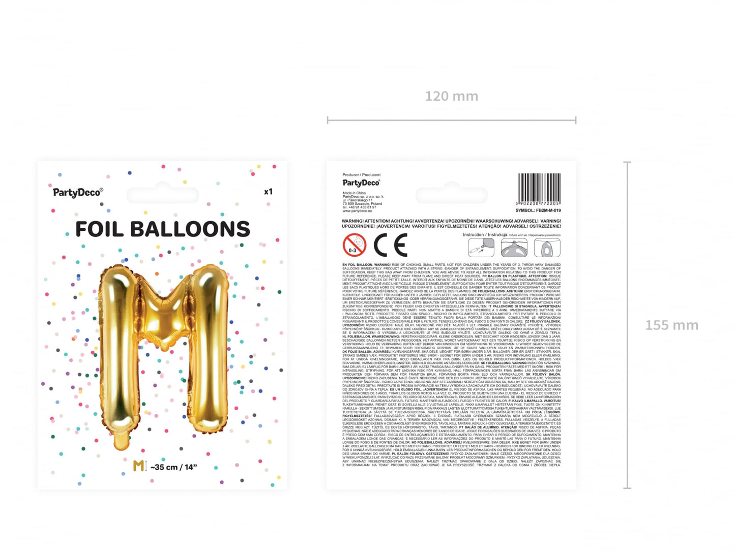 Balon folie Litera ''M'', 35cm, auriu (1 buc.)