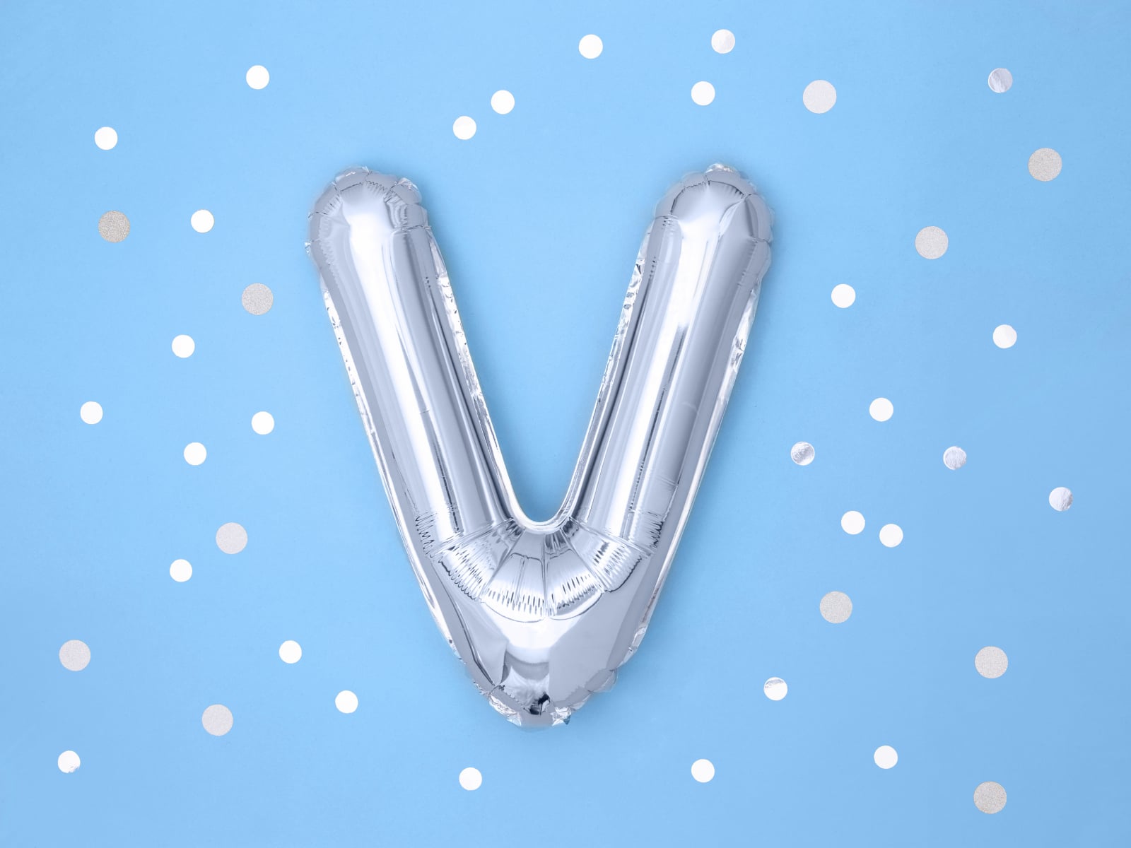 Balon folie Litera ''V'', 35cm, argintiu (1 buc.)