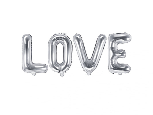 Balon folie Love, 140x35cm, argintiu (1 buc.)