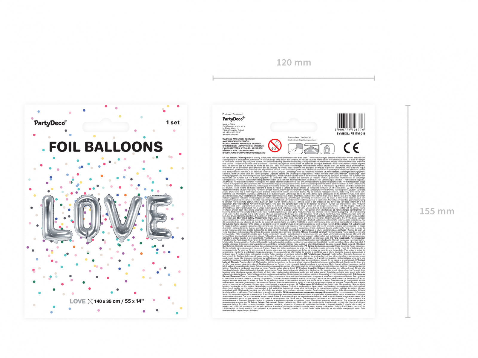 Balon folie Love, 140x35cm, argintiu (1 buc.)