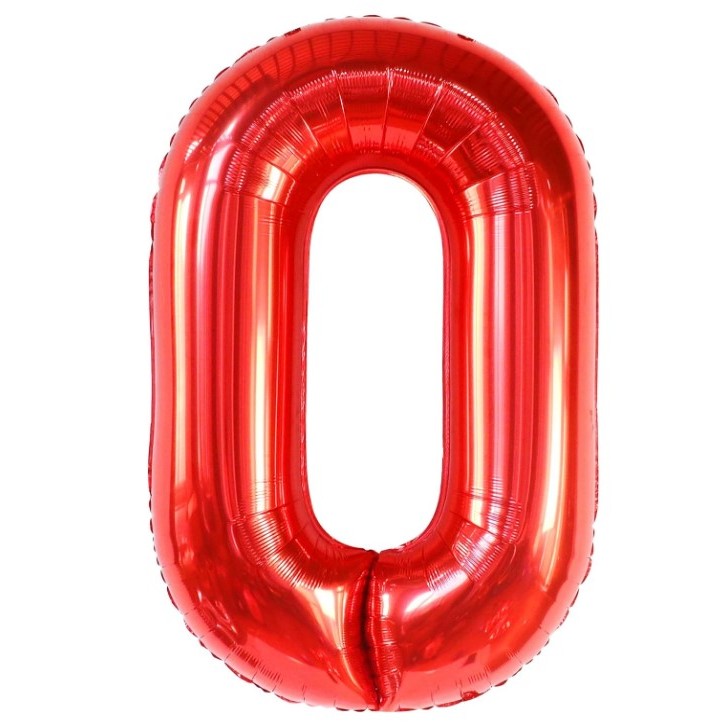 Balon din Folie Metalizata Klevo, Figurina Cifra, Tema Aniversare 40 cm, Ambalaj Individual, Pai inclus, Umflare cu Aer sau Heliu, Rosu, Cifra 0