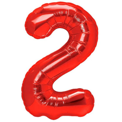 Balon din Folie Metalizata Klevo, Figurina Cifra, Tema Aniversare 40 cm, Ambalaj Individual, Pai inclus, Umflare cu Aer sau Heliu, Rosu, Cifra 2