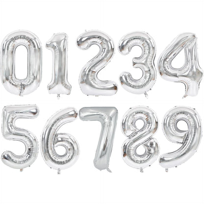 Balon din Folie Metalizata, Klevo, Figurina Cifra, Tema Aniversare 80 cm, Ambalaj Individual, Pai inclus, Umflare cu Aer sau Heliu, Argintiu, Cifra 5