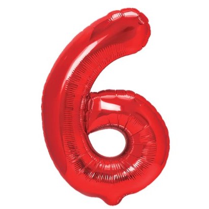 Balon din Folie Metalizata Klevo, Figurina Cifra, Tema Aniversare 40 cm, Ambalaj Individual, Pai inclus, Umflare cu Aer sau Heliu, Rosu, Cifra 6