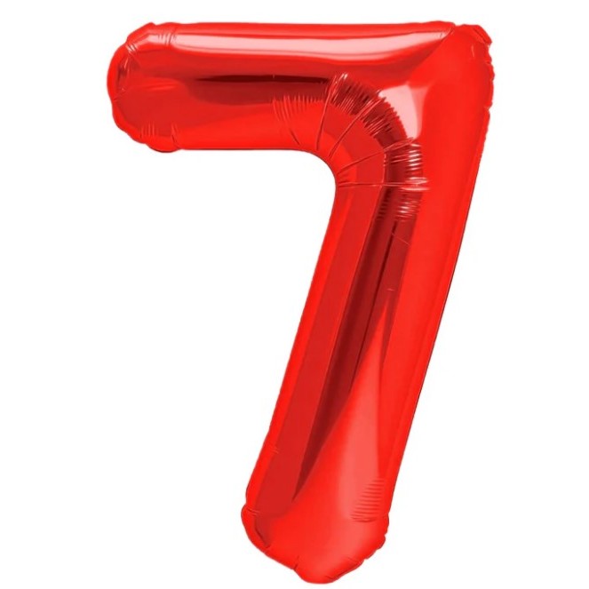 Balon din Folie Metalizata, Klevo, Figurina Cifra, Model 7, Tema Aniversare 40 cm, Ambalaj Individual, Pai Inclus, Umflare cu Aer sau Heliu, Rosu