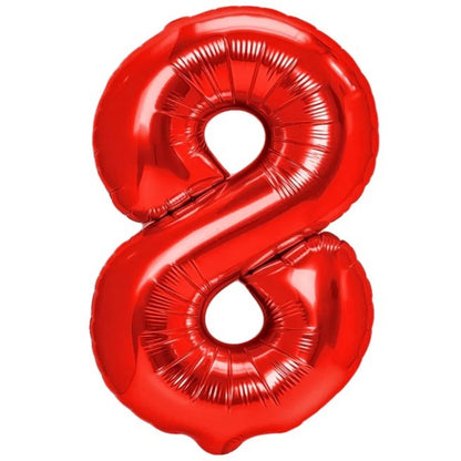 Balon din Folie Metalizata Klevo, Figurina Cifra, Tema Aniversare 40 cm, Ambalaj Individual, Pai inclus, Umflare cu Aer sau Heliu, Rosu, Cifra 8
