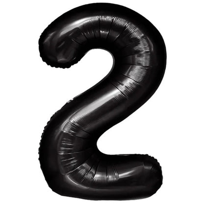 Balon din Folie Metalizata, Klevo, Figurina Cifra, Tema Aniversare 40 cm, Ambalaj Individual, Pai inclus, Umflare cu Aer sau Heliu, Negru, Cifra 2