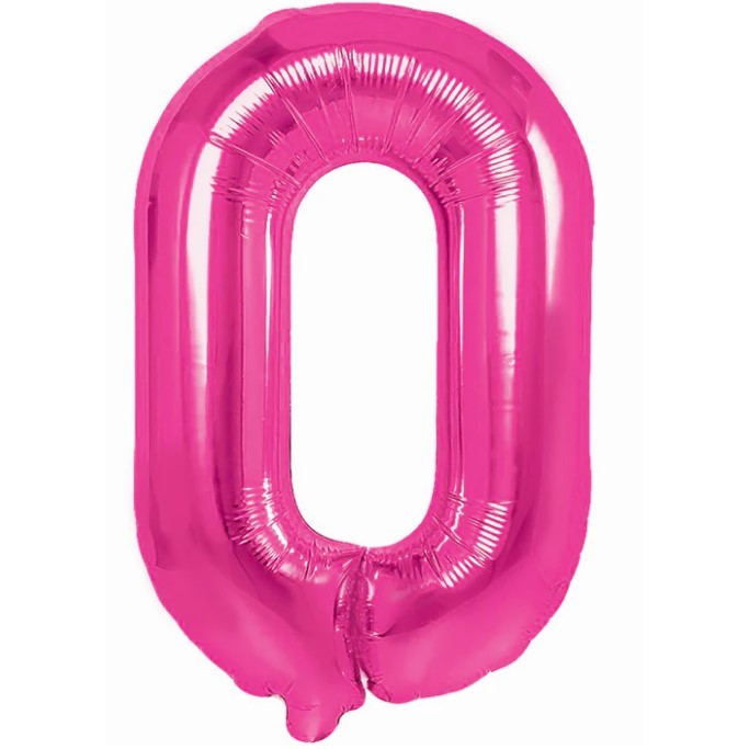 Balon din Folie Metalizata Klevo, Figurina Cifra, Tema Aniversare 40 cm, Ambalaj Individual, Pai inclus, Umflare cu Aer sau Heliu, Roz, Cifra 0
