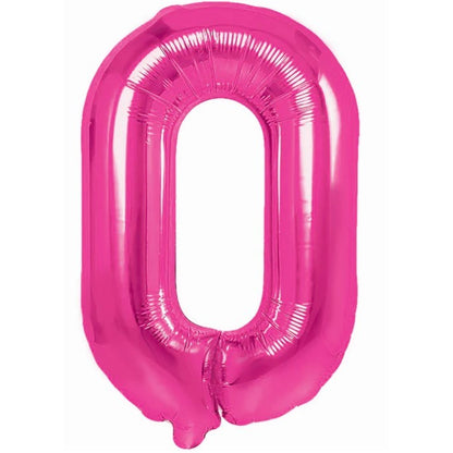 Balon din Folie Metalizata Klevo, Figurina Cifra, Tema Aniversare 40 cm, Ambalaj Individual, Pai inclus, Umflare cu Aer sau Heliu, Roz, Cifra 0