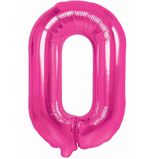 Balon din Folie Metalizata Klevo, Figurina Cifra, Tema Aniversare 40 cm, Ambalaj Individual, Pai inclus, Umflare cu Aer sau Heliu, Roz, Cifra 0