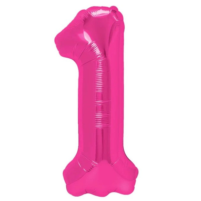 Balon din Folie Metalizata Klevo, Figurina Cifra, Tema Aniversare 40 cm, Ambalaj Individual, Pai inclus, Umflare cu Aer sau Heliu, Roz, Cifra 1