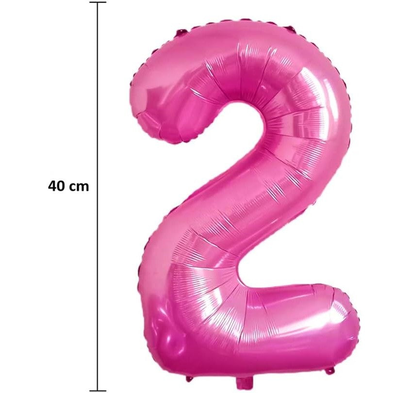 Balon din Folie Metalizata Klevo, Figurina Cifra, Tema Aniversare 40 cm, Ambalaj Individual, Pai inclus, Umflare cu Aer sau Heliu, Roz, Cifra 2