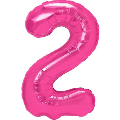 Balon din Folie Metalizata Klevo, Figurina Cifra, Tema Aniversare 40 cm, Ambalaj Individual, Pai inclus, Umflare cu Aer sau Heliu, Roz, Cifra 2